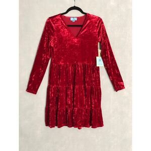 CeCe Women's Size XS Velvet V-Neck Midi Dress Red NEW
